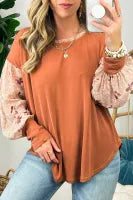 Orange Floral Print Patchwork Blouse