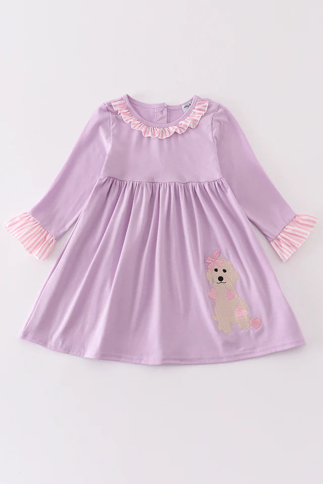 Girls Purple Valentine Puppy Dress