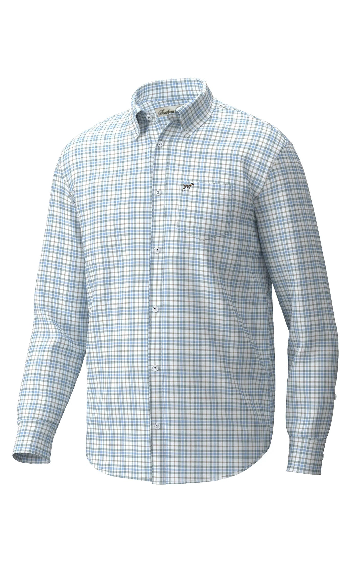 Southern Point Hadley Luxe Lite Long Sleeve Button Down- Harvey Pewter & Light Blue