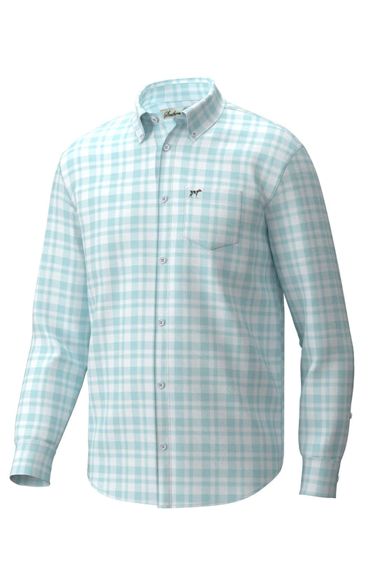 Southern Point Youth Lite Long Sleeve Button Down- Bermuda Plaid-Pool Water